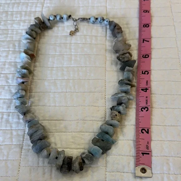 Raw Aquamarine Nugget Necklace Natural Rough Stone Crystal Chunky Statement - Picture 5 of 6